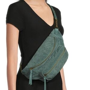 Women's Chain-Trimmed Teal Crossbody Belt Bag Color Teal Atlantic NWT